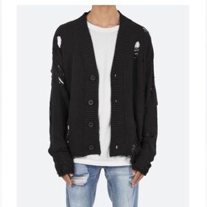 MNML Black Distressed Button-Front Cardigan